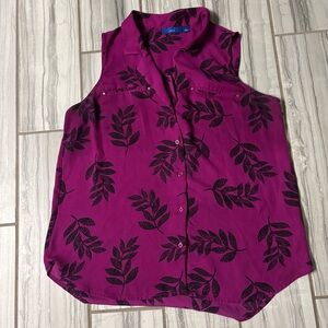 Apt. 9 Magenta Leaf Print Blouse